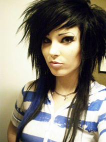 Gorgeous Emo Girl with Black Hair and a Blue Streak  