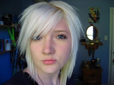 emo style hair girl. blonde hair with simple emo