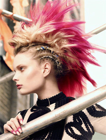 Add pink color to the tips of yoru hair and braid the sides to achieve this punk look without touching the razors.