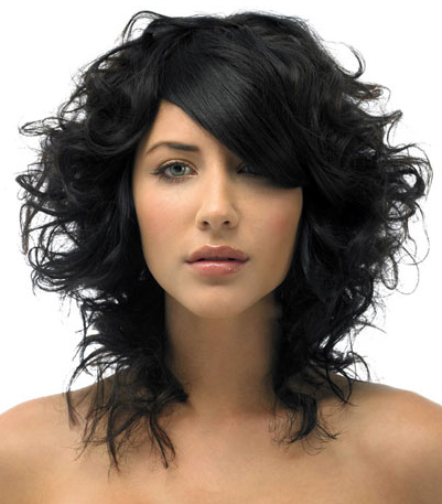 medium length hairstyles for curly. mid-length-layered-black-wavy