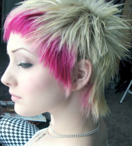 emo girls with black and pink hair. Pink and Platinum Emo Pixie