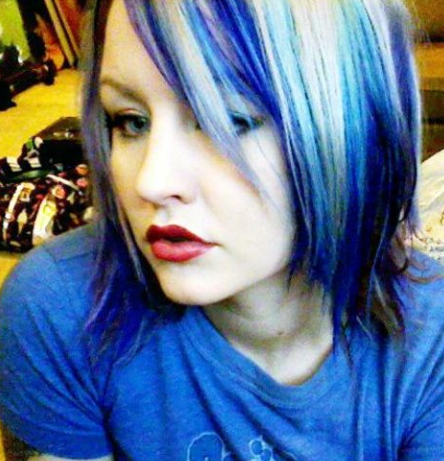 blue hairstyle. Dark vibrant lue hair mixed
