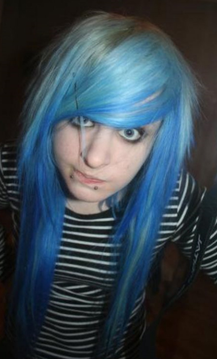 blue hairstyle. emo hair color pictures.