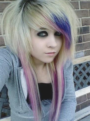 long blonde scene haircuts. londe-pink-purple-scene-hair