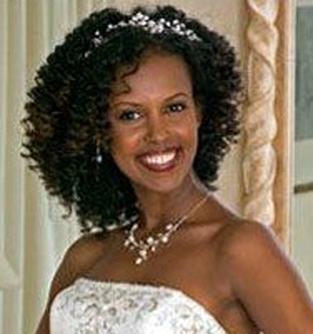 wavy hair with headband. black-curly-hair-bridal