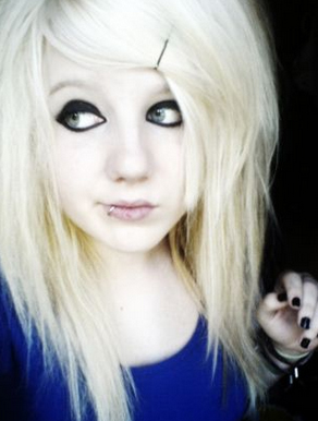 Many of the emo or scene girls who have this look bleach their hair platinum