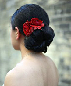 Red flower wedding hair