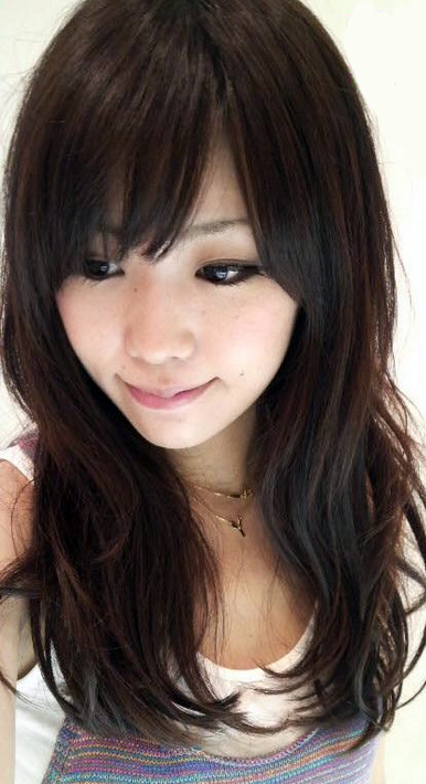 long layered hair with long bangs