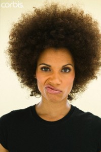 Woman with Afro Making Face