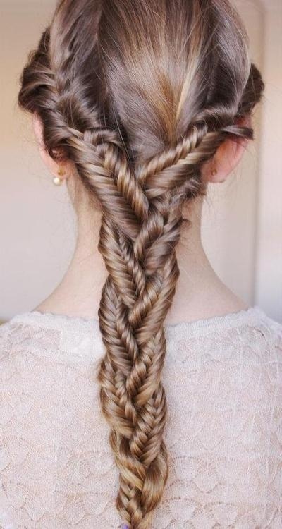Three fishtails woven into one braid