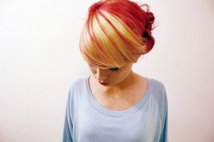 Blonde and red updo