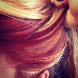 Red & blonde hair closeup