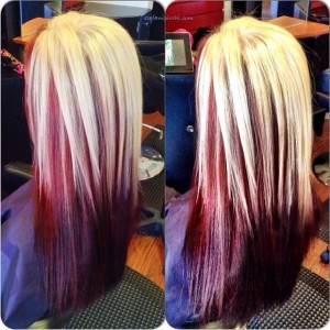 Straight hair with blonde on top and red underneath