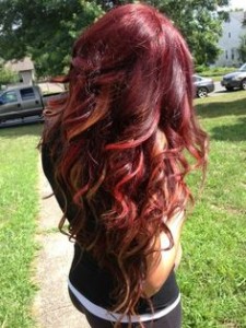 long red hair with blonde and copper highlights