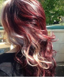 Gorgeous dark red with white blonde streaks