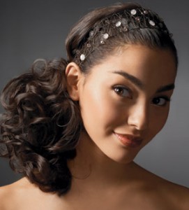 Delicate headband with low ponytail